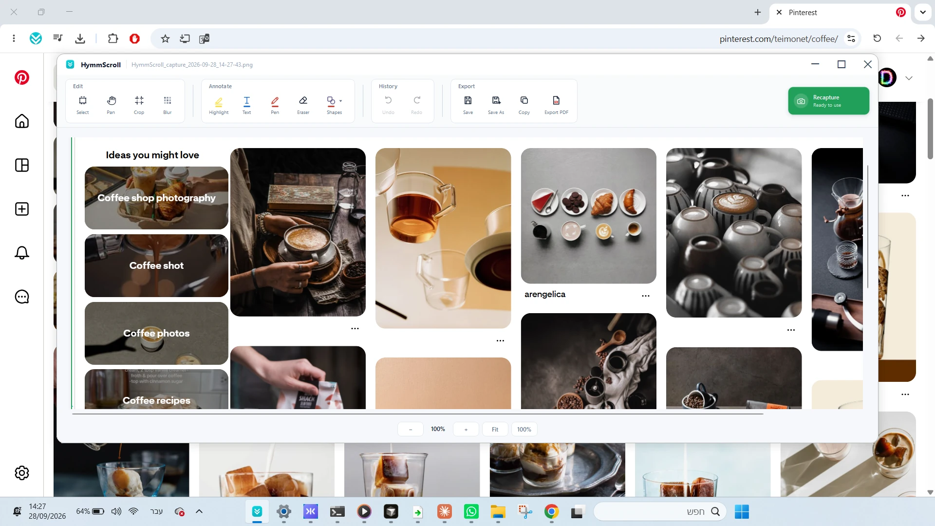 HymmScroll editor showing one continuous scrolling screenshot